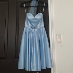 Silk blue strapless sweet heart neckline dress